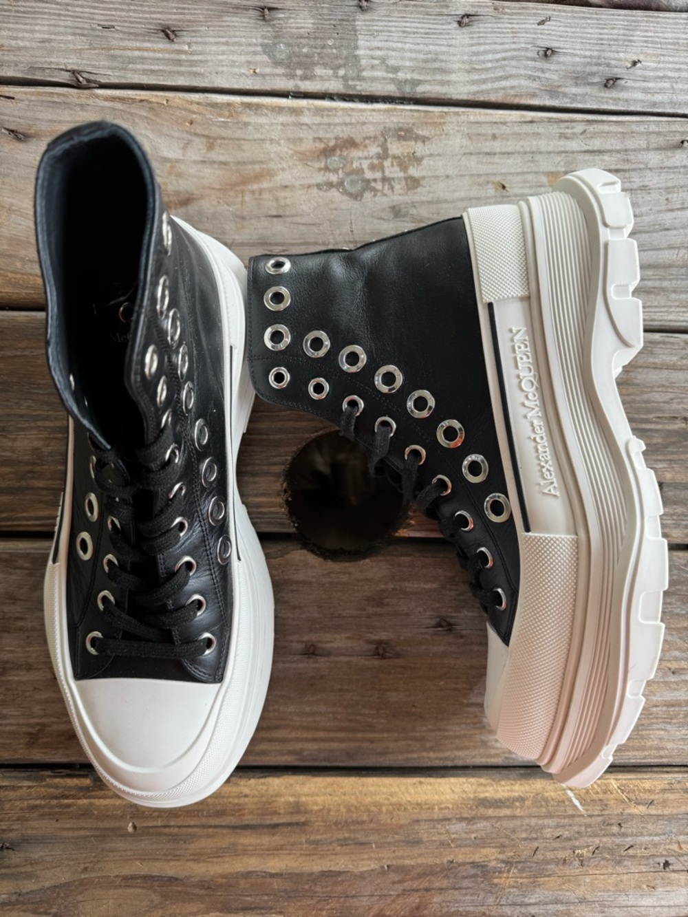 Alexander McQueen Black and White Leather High-Top Platform Sneakers